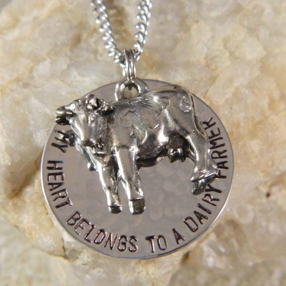 My Heart Belongs to a Dairy Farmer Handstamped Necklace